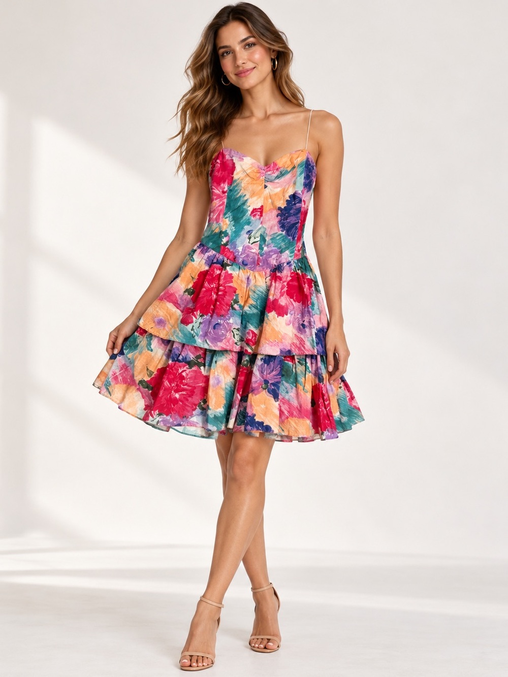 Vintage All That Jazz Floral Corset Dress 80s Tiered Ruffle Size 5/6